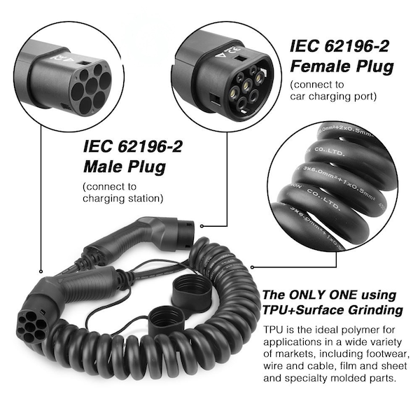 22KW 32A 3Phase Type 2 to Type 2 Spiral Charging Cable-1