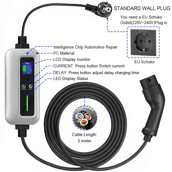 3.5KW 6A کان 16A Adjustable ٽائپ 2 پورٽبل اي وي چارجر-1