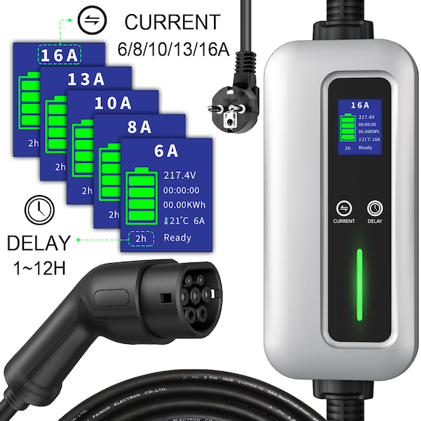 3.5KW 6A - 16A Tənzimlənən Tip 2 Portativ EV Şarj Cihazı-4