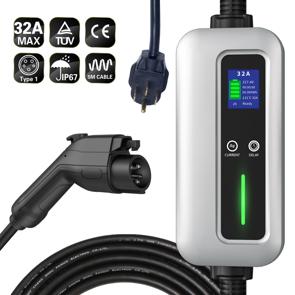 7KW 16A to 32A Adjustable Type 1 Level 2 Portable EV Charger-1