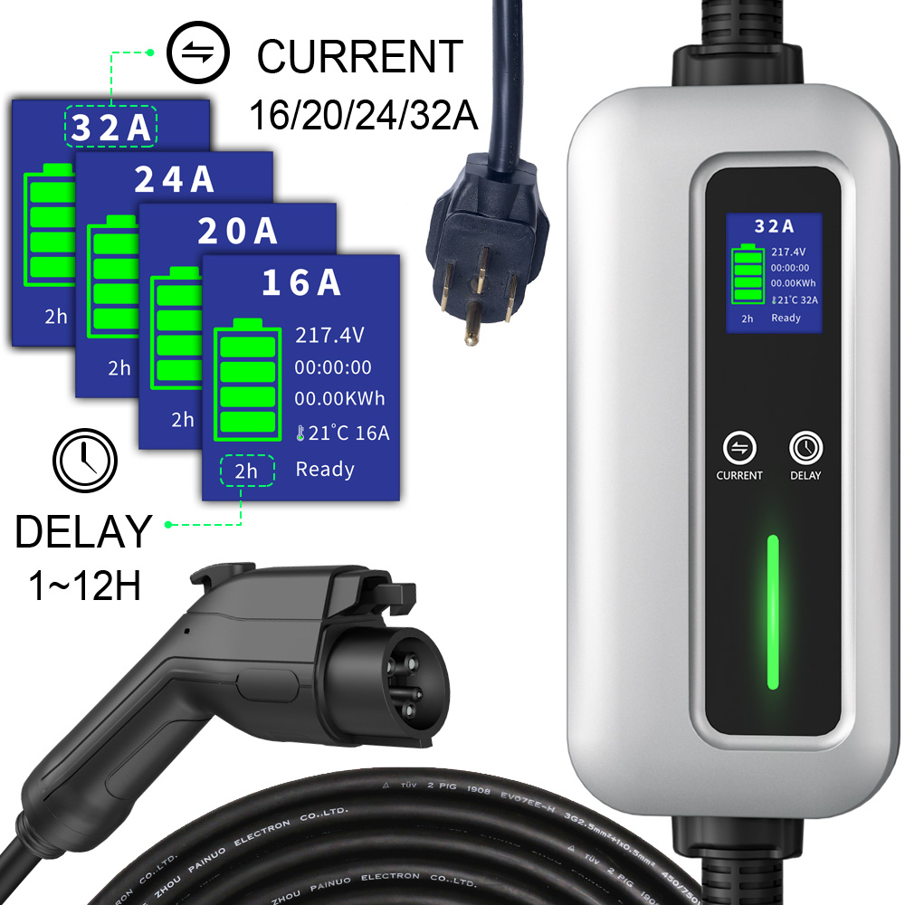 7KW 16A צו 32A אַדזשאַסטאַבאַל טיפּ 1 לעוועל 2 פּאָרטאַטיוו EV Charger-2