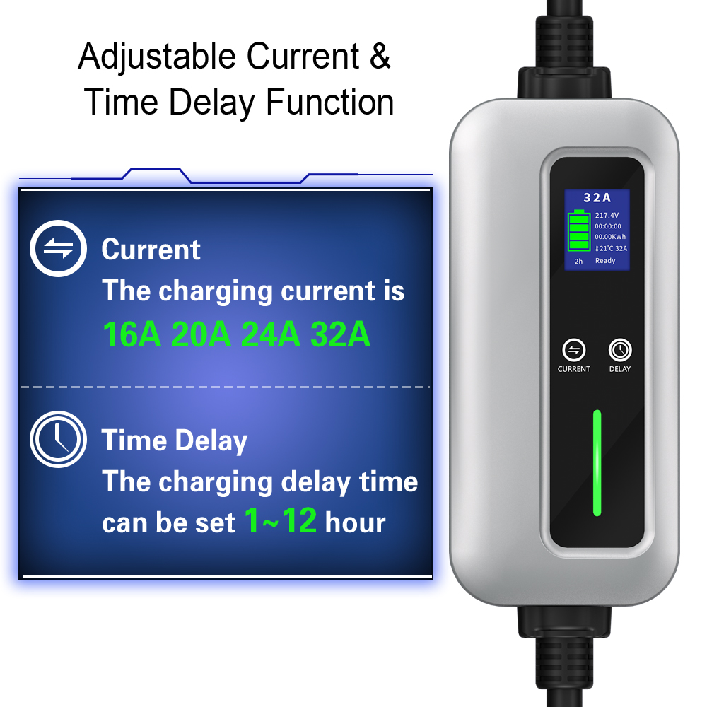 7KW 16A a i 32A ʻAno hiki ke hoʻololi ʻia 1 Papa 2 Portable EV Charger-3