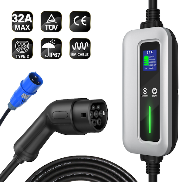 7KW 16A i le 32A Fa'atonu Ituaiga 2 Portable EV Charger-3